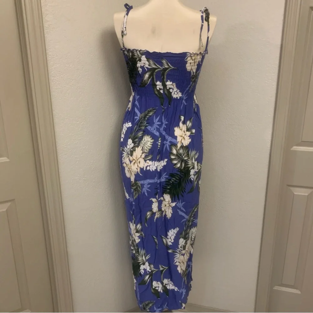 Winnie Fashion Hawaii Orchid Floral Print Blue Aloha Maxi Dress One Size